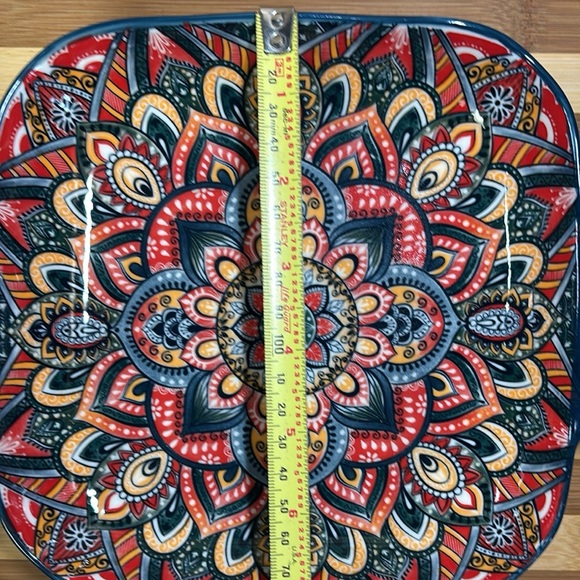 Set of 2 New Bohemian Pasta Bowls w/ Handles Servers 7.5" Square New - Picture 2 of 3